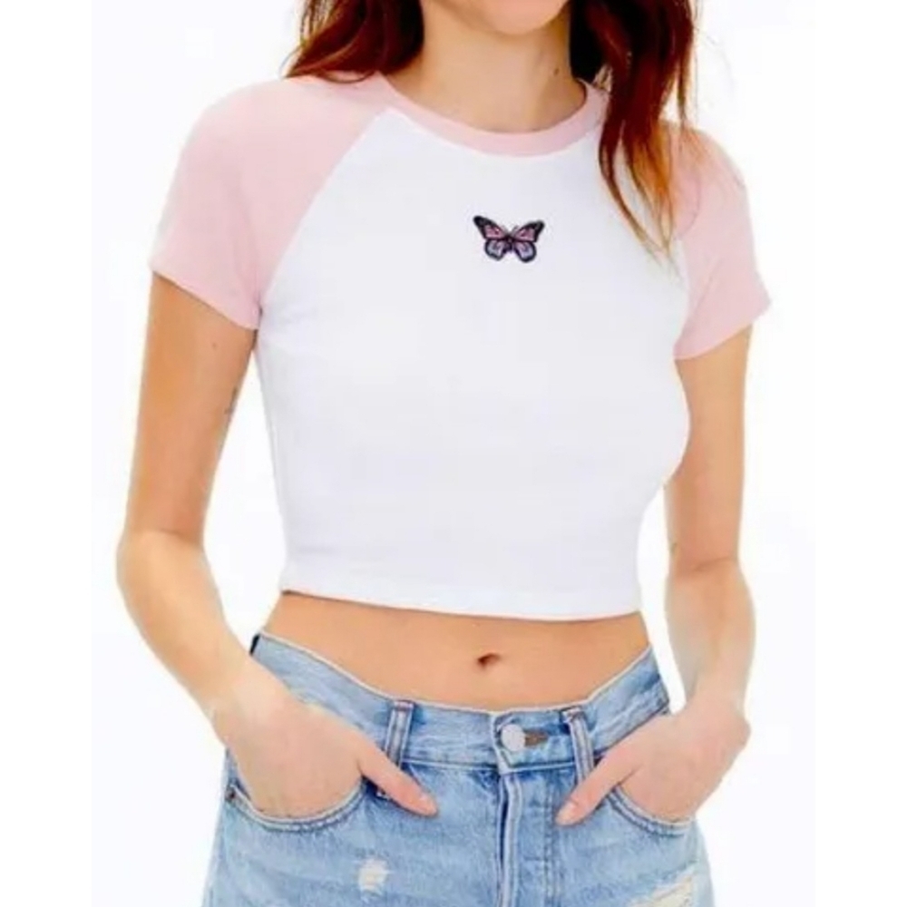 Aeropostale Seriously Soft Baby Tee White & Pink Size M